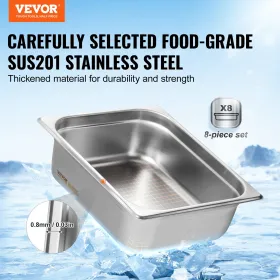 8 Pack 1/2 Size Hotel Pans Steam Table Pan Rustfrit stål 4 "dybt låg