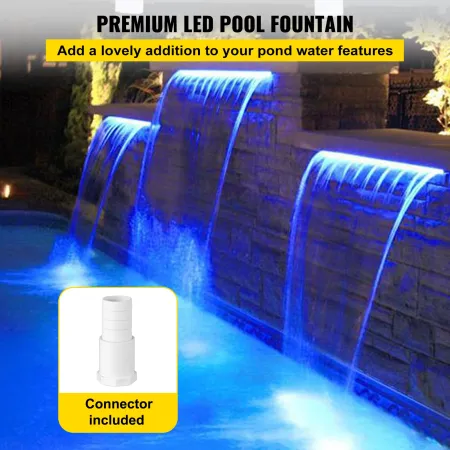 Pool Fountain Spillway 11.8x3.2x8.1 Inches, Fountain Spilway Blue Strip LED Light, Pool Waterfall Fountain Solid Acrylic, Pool W