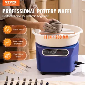 Pottery Wheel 11in Ceramic Wheel Foot Pedal Touch Screen Apron 450W Blue