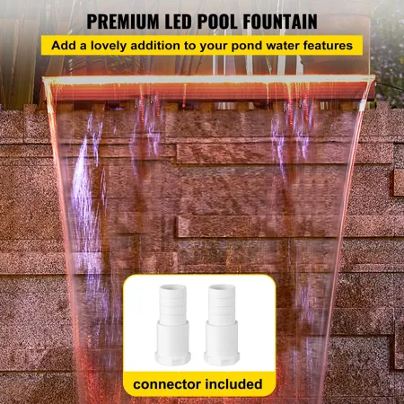 Fountain Spillway 36.2x3.2x8.1 Inch, Pool Waterfall Fountain 17 Colors Led, Pool Water Fall Kit With Remote, Pool Spillway Solid