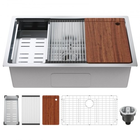 Kitchen Sink, 304 Stainless Steel Drop-In Sinks, Undermount Single Bowl Basin with Ledge and Accessories, Household Dishwasher