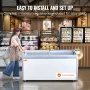 Commercial Ice Cream Display Case, 460 L Chest Freezer, Mobile Glass Top Deep Freezer, Restaurant Gelato Dipping Cabinet with 5 
