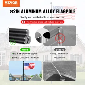 20FT Telescopic Flagpole Kit Heavy Duty Aluminum Flag Pole Black
