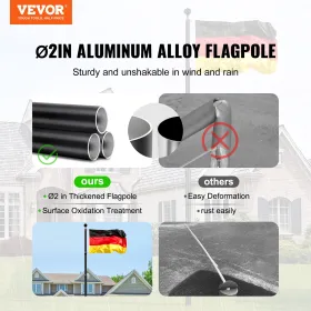 25FT Telescopic Flagpole Kit Heavy Duty Aluminum Flag Pole German Black