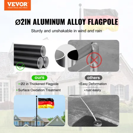 25FT Telescopic Flagpole Kit, Heavy Duty Aluminum Alloy Flag Pole Kit in Ground for Outside, 3 Display Modes Flagpole with Profe