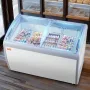 Commercial Ice Cream Display Case, 362 L Chest Freezer, Mobile Glass Top Deep Freezer, Restaurant Gelato Dipping Cabinet with 4 