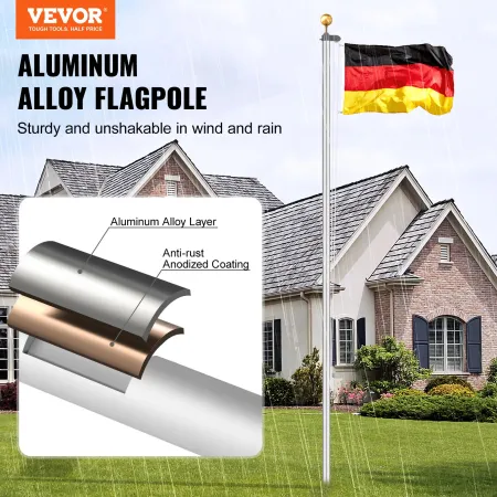 25FT Detachable Flagpole Kit, Heavy Duty Aluminum Alloy Flag Pole Kit in Ground for Outdoor, 3 Display Modes Flagpole with Profe