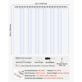 Strip Curtain PVC Door Curtain 42" x 84" Cooler Freezer Clear Plastic