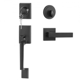 Entry Door Handle and Deadbolt Set Matte Black Square Handle with Lever