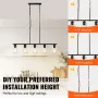 5-Light Kitchen Island Pendant Lights, 60W, Adjustable Dining Room Light Fixture with Clear Glass Lampshade 4 Rods 2 Metal Chain