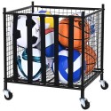 Rolling Sports Ball Storage Cart, Lockable Basketball Cage with Elastic Straps, Sport Equipment Holder Organizer for Indoor