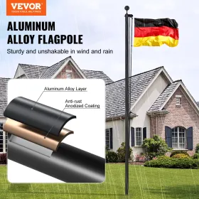 25FT Detachable Flagpole Kit Heavy Duty Aluminum Flag Pole German Black