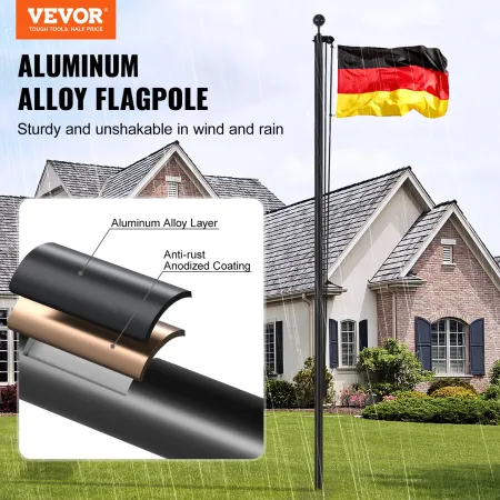 25FT Detachable Flagpole Kit, Heavy Duty Aluminum Alloy Flag Pole Kit in Ground for Outdoor, 3 Display Modes Flagpole with Profe