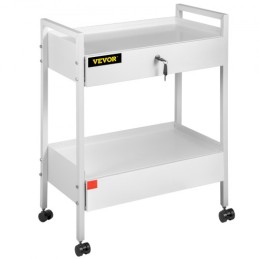 Lab Cart, 2 Tiers Stainless Steel Utility Cart Medical Cart 2 Drawers Rolling Lab Cart White Paint Serving Cart with 360Â°