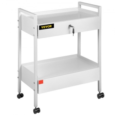 Lab Cart, 2 Tiers Stainless Steel Utility Cart Medical Cart 2 Drawers Rolling Lab Cart White Paint Serving Cart with 360Â°