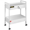 Labvogn, 2 lags rustfrit stål Utility Cart Medical Cart 2 skuffer Rolling Lab Cart White Paint Maling Servering Cart med 360â °