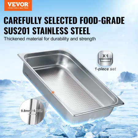 Hotel Pan, Full Size Anti-Jam Steam Pan, 0.8mm Thick Stainless Steel Restaurant Steam Table Pan, 4-Inch Deep Commercial Table Pa