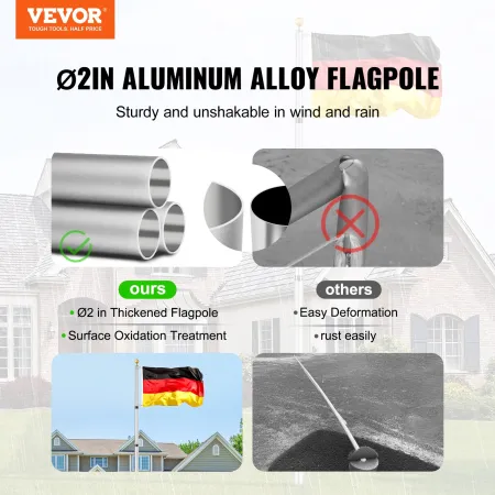 25ft teleskopisk flagstangsæt kraftigt aluminium flagstang tysk
