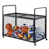 Rolling Sports Ball Storage Cart, Lockable Basketball Cage with Double Lids, Sport Equipment Holder Organizer for Indoor