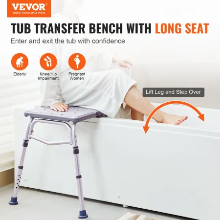 Tub Transfer Bench for Bathtub, Adjustable Shower Seats for Adults, Lightweight Shower Bench for Elderly and Disabled, Non-Slip 