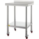 Stainless Steel Prep Table, 24 x 24 x 35 Inch, 440lbs Load Capacity Heavy Duty Metal Worktable with Backsplash Adjustable