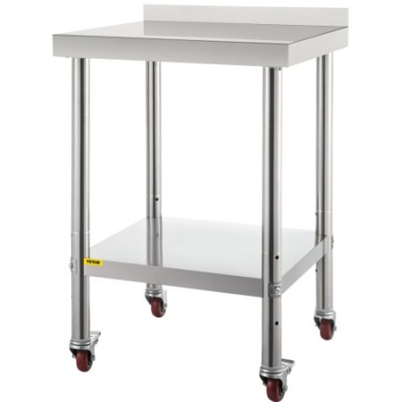Stainless Steel Prep Table, 24 x 24 x 35 Inch, 440lbs Load Capacity Heavy Duty Metal Worktable with Backsplash Adjustable
