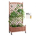 Raised Garden Bed with Trellis, 30" x 13" x 61.4" Outdoor Raised Wood Planters with Drainage Holes, Free-Standing Trellis