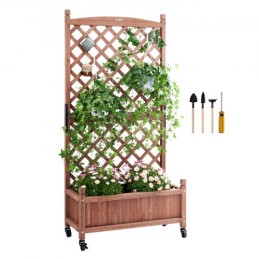 Raised Garden Bed with Trellis, 30" x 13" x 61.4" Outdoor Raised Wood Planters with Drainage Holes, Free-Standing Trellis