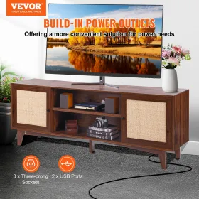 Rattan-TV-StÃ¤nder 191cm Fernseher Boho-TV-Schrank Fernsehschrank Walnuss