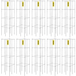 Tomato Cages, 11.8" x 11.8" x 46.1", 10 Packs Square Plant Support Cages, Silver PVC-Coated Steel Tomato Towers for Climbing