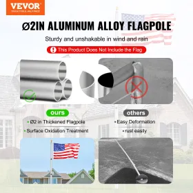 25FT Telescopic Flagpole Kit Heavy Duty Aluminum Flag Pole Silver