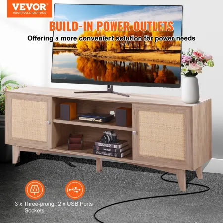 Rattan-TV-StÃ¤nder 191cm Fernseher Boho-TV-Schrank Fernsehschrank Eiche