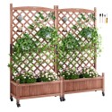 2PCS Raised Garden Bed with Trellis, 60"x13"x61.4" Outdoor Raised Wood Planters with Drainage Holes, Free-Standing Trellis
