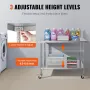 Stainless Steel Work Table 30 x 48 x 38 Inch, with 4 Wheels, 3 Adjustable Height Levels, Heavy Duty Food Prep Worktable for Comm