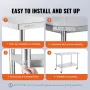 Stainless Steel Work Table 30 x 48 x 38 Inch, with 4 Wheels, 3 Adjustable Height Levels, Heavy Duty Food Prep Worktable for Comm