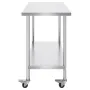 Stainless Steel Work Table 30 x 48 x 38 Inch, with 4 Wheels, 3 Adjustable Height Levels, Heavy Duty Food Prep Worktable for Comm