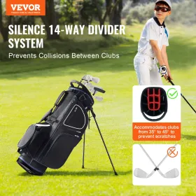 35â€ Golf Cart Bag with 14 Way Organizer Divider Top 11 Pockets Black White