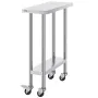 Stainless Steel Work Table 30 x 12 x 38 Inch, with 4 Wheels, 3 Adjustable Height Levels, Heavy Duty Food Prep Worktable for Comm