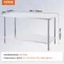 Stainless Steel Prep Table, 30 x 60 x 34 Inch, Heavy Duty Metal Worktable with 3 Adjustable Height Levels, Commercial Workstatio