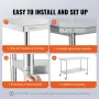 Stainless Steel Work Table 30 x 60 x 38 Inch, with 4 Wheels, 3 Adjustable Height Levels, Heavy Duty Food Prep Worktable for Comm