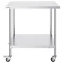 Stainless Steel Work Table 30 x 36 x 38 Inch, with 4 Wheels, 3 Adjustable Height Levels, Heavy Duty Food Prep Worktable for Comm
