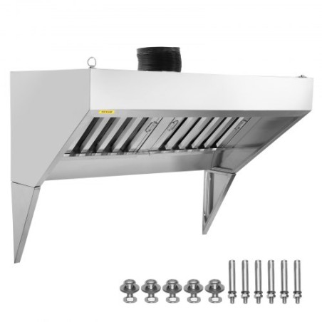Commercial Exhaust Hood, 4FT Food Truck Hood Exhaust, 201 Stainless Steel Concession Trailer Hood with 2 Detachable U-shaped