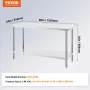 Stainless Steel Prep Table, 24 x 60 x 34 Inch, Heavy Duty Metal Worktable with 3 Adjustable Height Levels, Commercial Workstatio