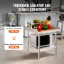 Stainless Steel Work Table, 24 x 24 x 26 Inch Commercial Food Prep Worktable, 3-Sided Backsplash Heavy Duty Prep Worktable, Meta