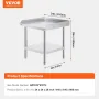 Stainless Steel Work Table, 24 x 24 x 26 Inch Commercial Food Prep Worktable, 3-Sided Backsplash Heavy Duty Prep Worktable, Meta