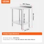 24 x 30 x 36 Inch Stainless Steel Work Table, Commercial Food Prep Worktable Heavy Duty Prep Worktable, Metal Work Table with Ad