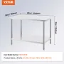 Stainless Steel Prep Table, 30 x 48 x 34 Inch, Heavy Duty Metal Worktable with 3 Adjustable Height Levels, Commercial Workstatio