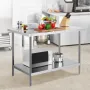 Stainless Steel Prep Table, 30 x 48 x 34 Inch, Heavy Duty Metal Worktable with 3 Adjustable Height Levels, Commercial Workstatio