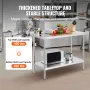 24 x 48 x 36 Inch Stainless Steel Work Table, Commercial Food Prep Worktable Heavy Duty Prep Worktable, Metal Work Table with Ad