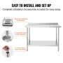 24 x 48 x 36 Inch Stainless Steel Work Table, Commercial Food Prep Worktable Heavy Duty Prep Worktable, Metal Work Table with Ad